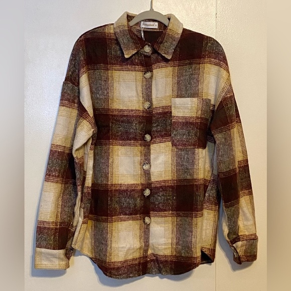 Fantaslook Jackets & Blazers - FANTASLOOK PLAID FLANNEL SHIRTS FOR WOMEN BUTTON DOWN SHACKET, Medium